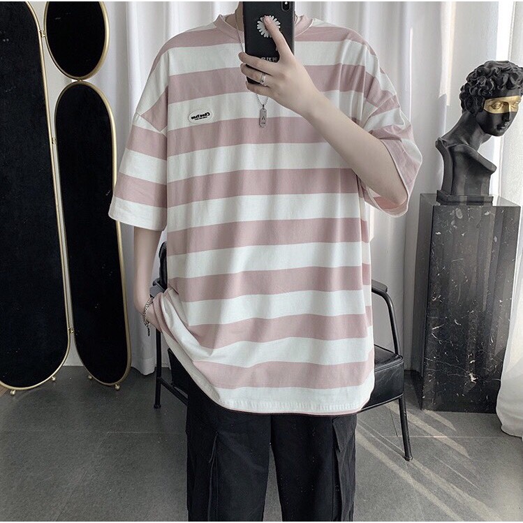 Áo thun tay lỡ form rộng - phông nam nữ cotton oversize - T shirt sọc tem tròn - 2N Unisex