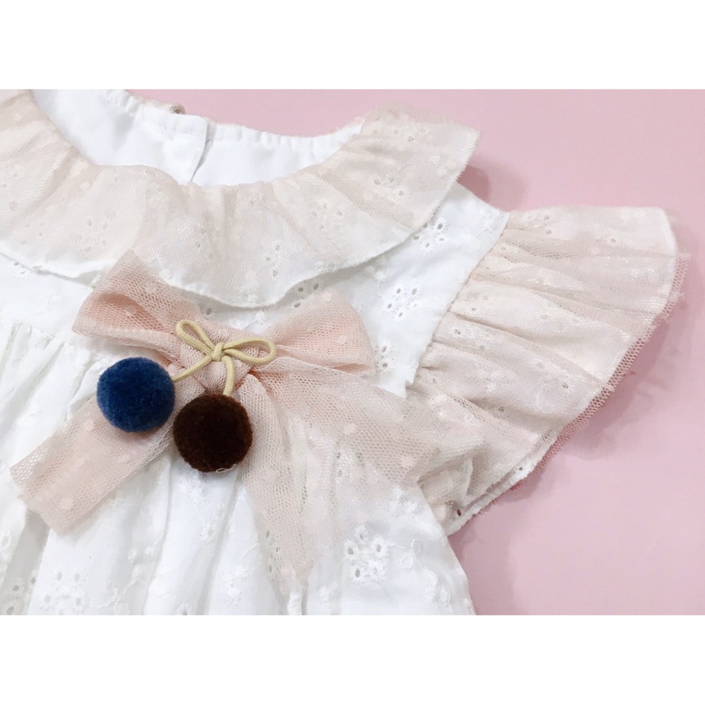 Đầm kate trắng thêu đục lỗ phối ren Jam&Jenny cho bé gái 2-8T D158