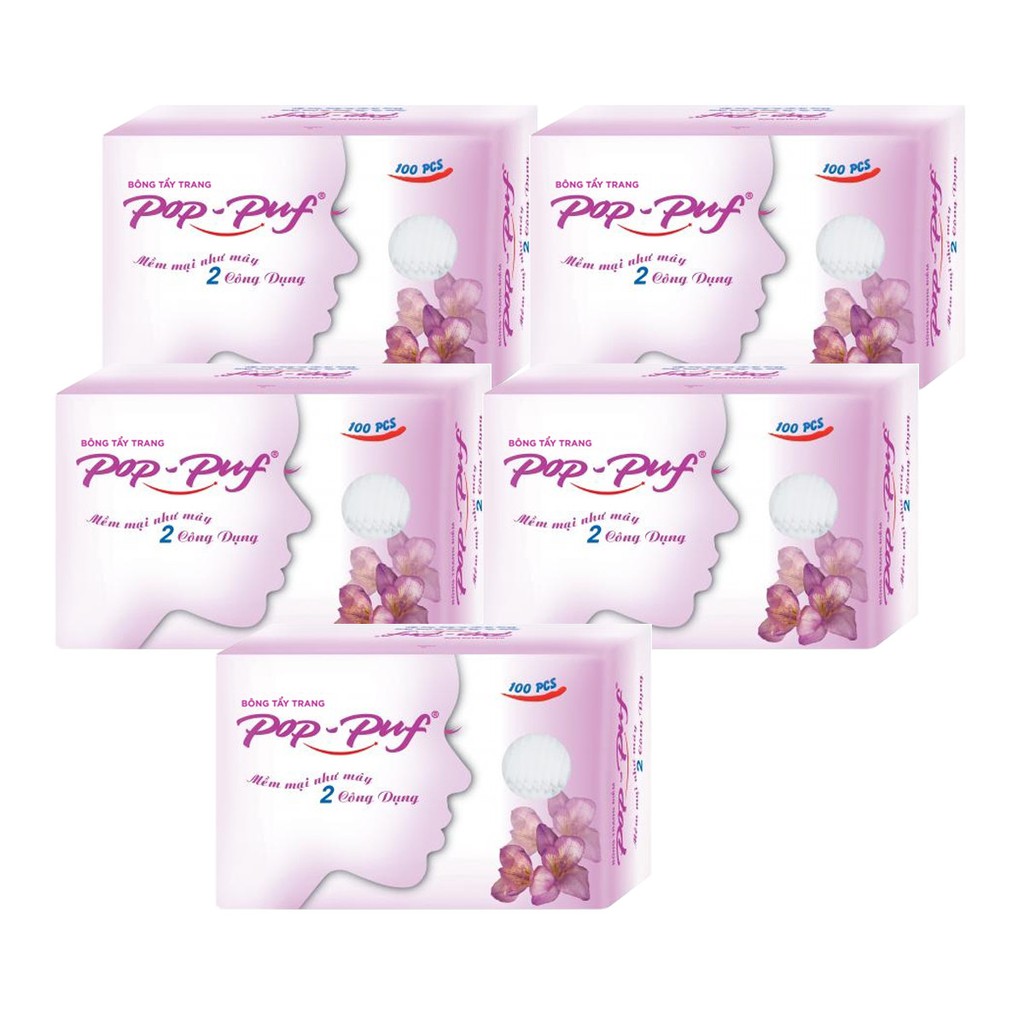 Bông Tẩy Trang Pop Puf 100 Miếng100% Cotton  2 Dưỡng Da, Tẩy Trang