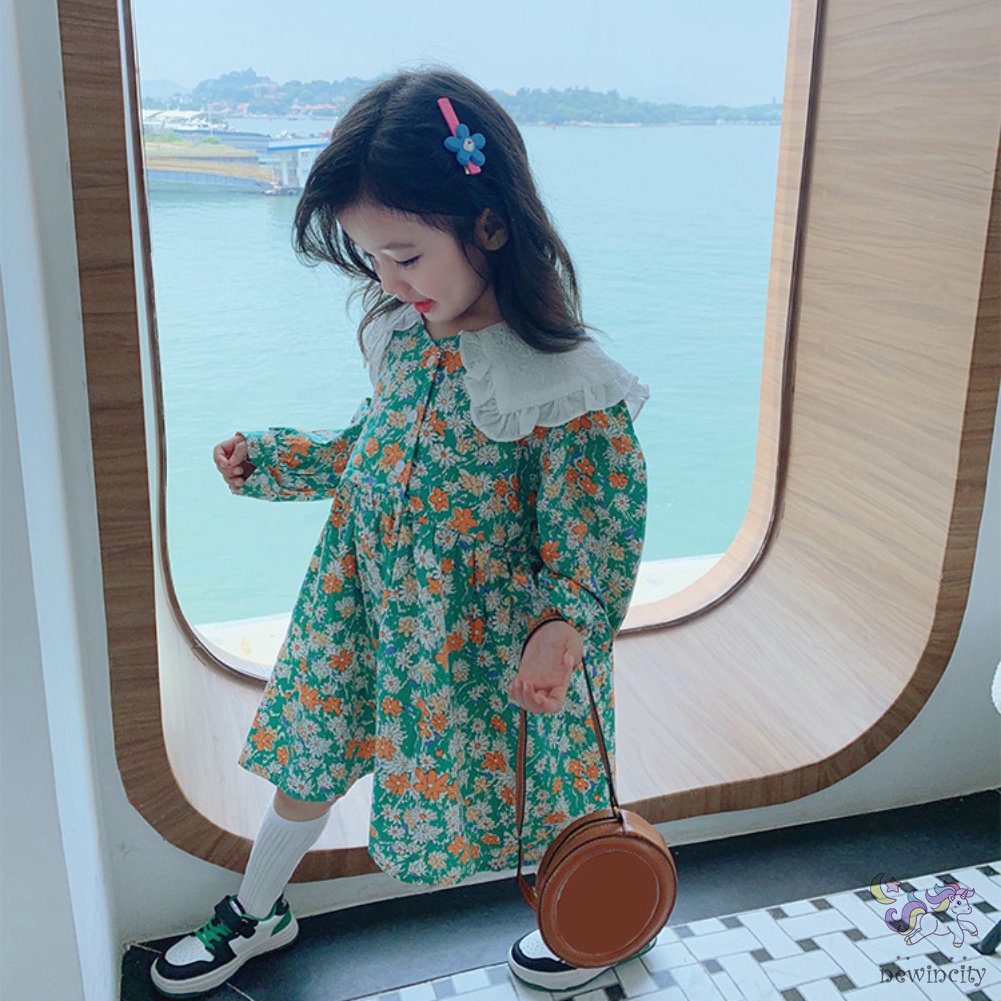 Đầm Công Chúa Tay Dài In Hoa Phong Cách Mori Hàn Quốc Cho Bé Gái