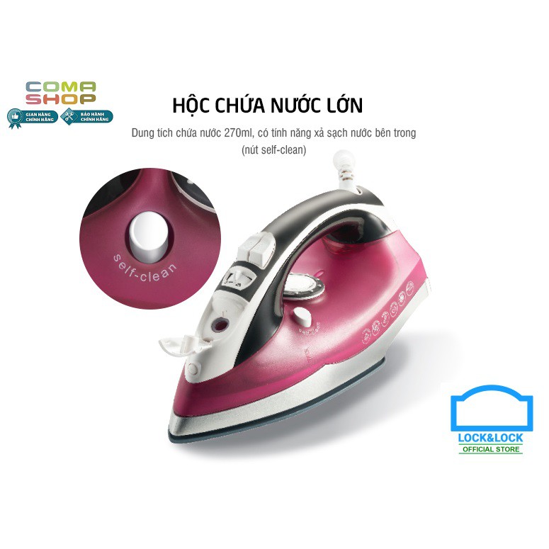 ENI146BLU - BÀN ỦI HƠI NƯỚC LOCK&amp;LOCK 2200W (MÀU XANH) – BẢO HÀNH CHÍNH HÃNG 12 THÁNG