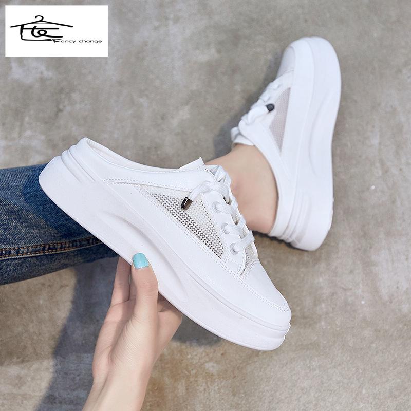 Dép Bít Mũi Phối Lưới Thoáng Khí Chống Trượt Thời Trang Mùa Hè Phong Cách Hàn Quốc