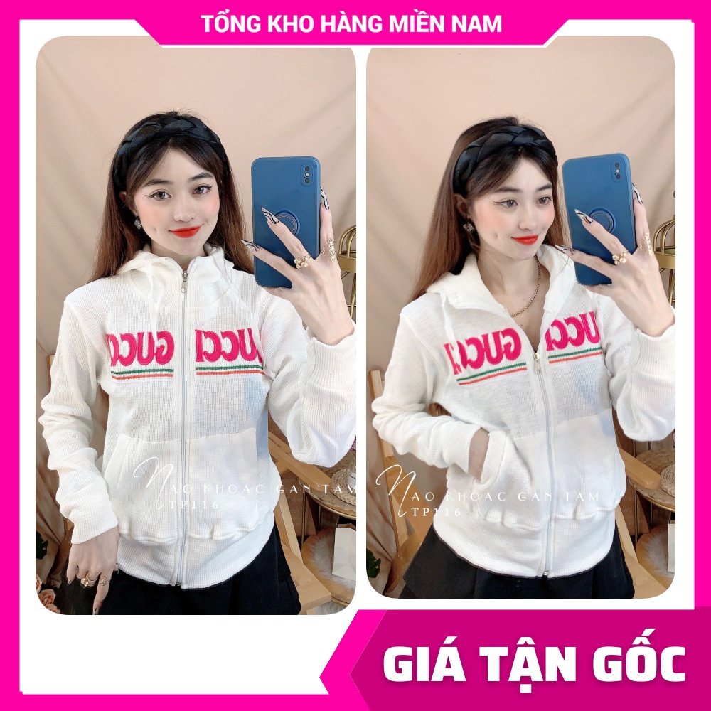 Áo khoác chống nắng nữ có nón chất gân tăm mềm co giãn lên phom siêu ôm dáng thêu chữ dễ thương TP116