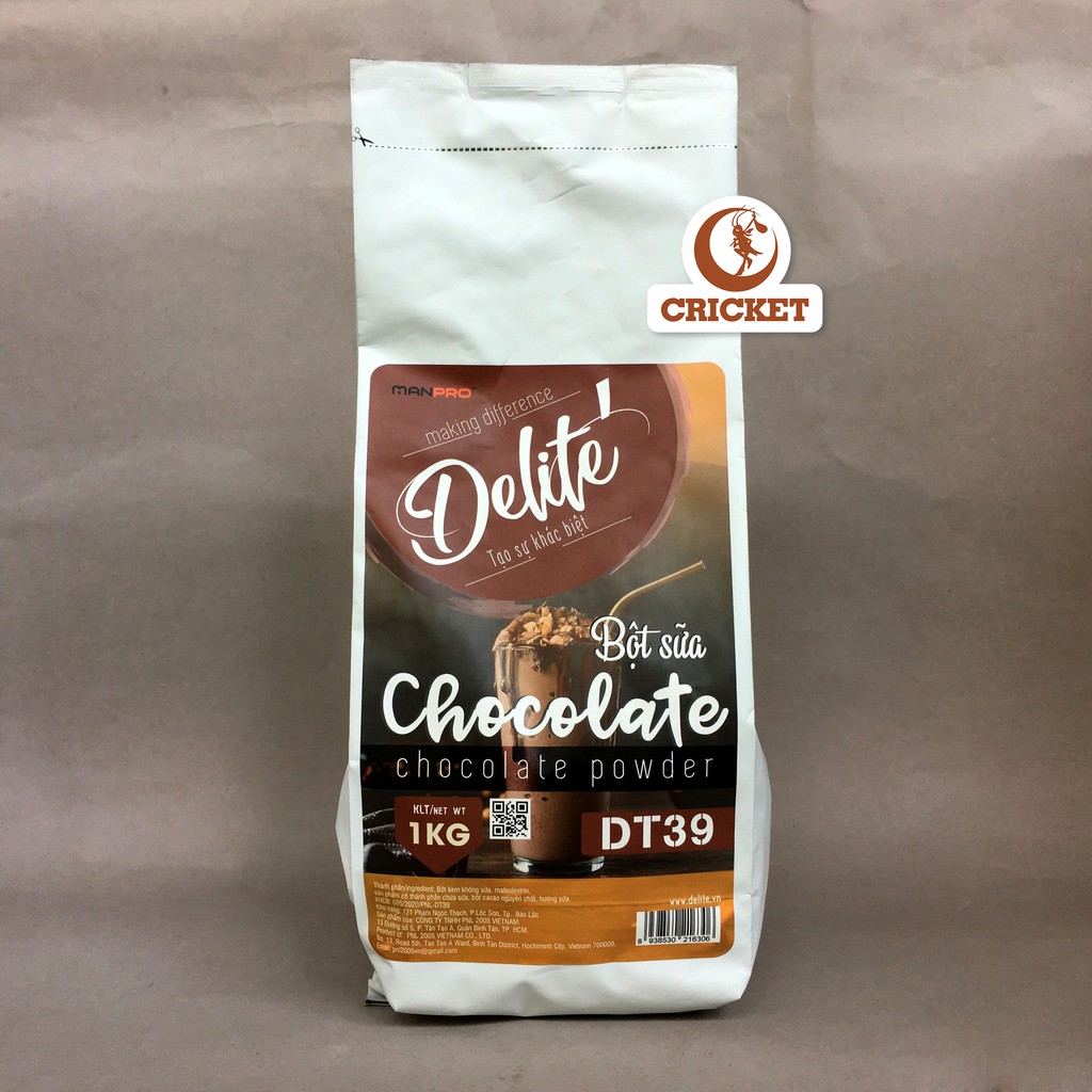 Bột sữa Chocolate đậm đặc CAO CẤP DT39 Delite Bột Kem Béo Vị Socola, Nguyên Liệu Trà Sữa CRICKET