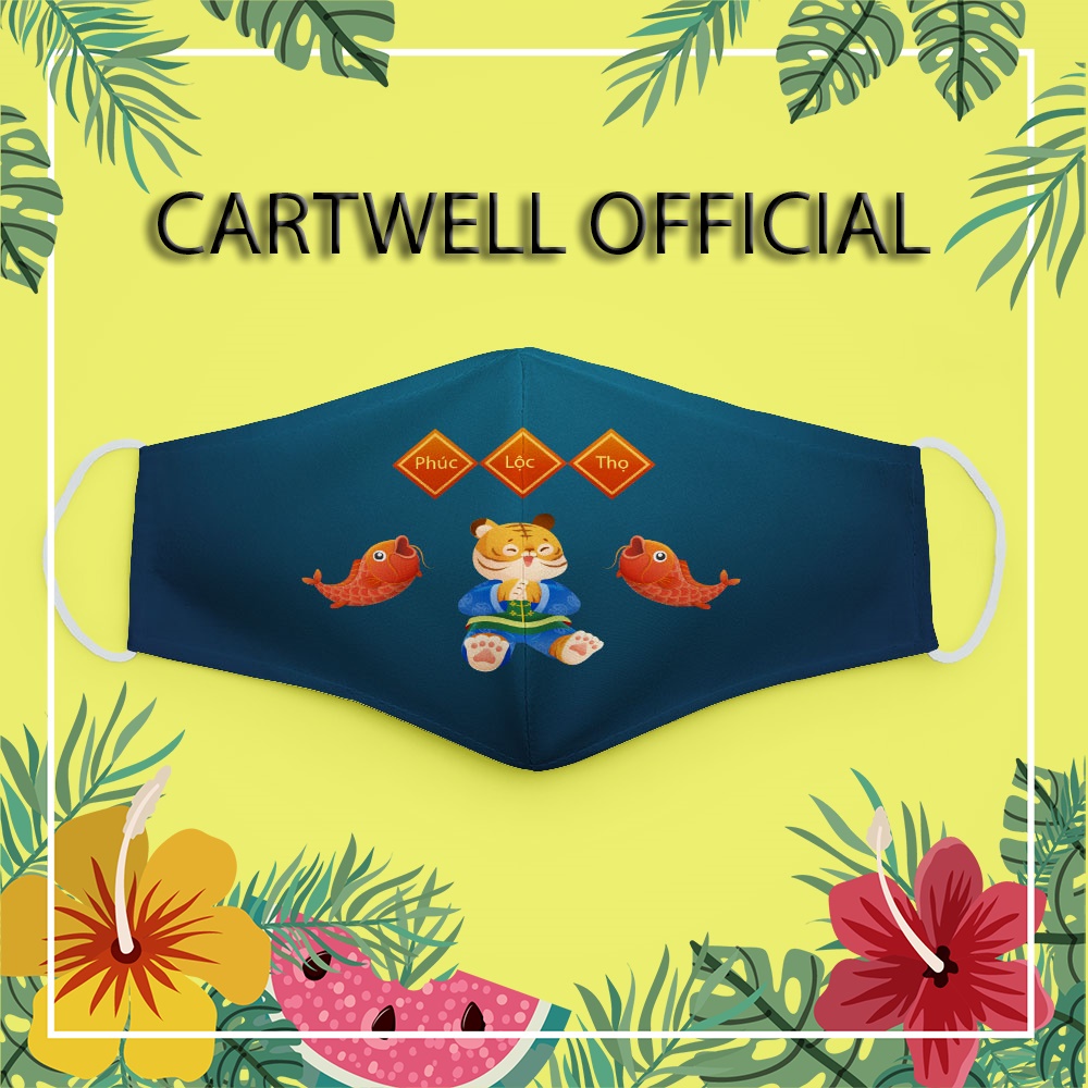Khẩu trang năm mới happy new year nhâm dần tết cát tường tài lộc CARTWELL ngăn bụi mịn kháng khuẩn vải cotton 100% dễ th