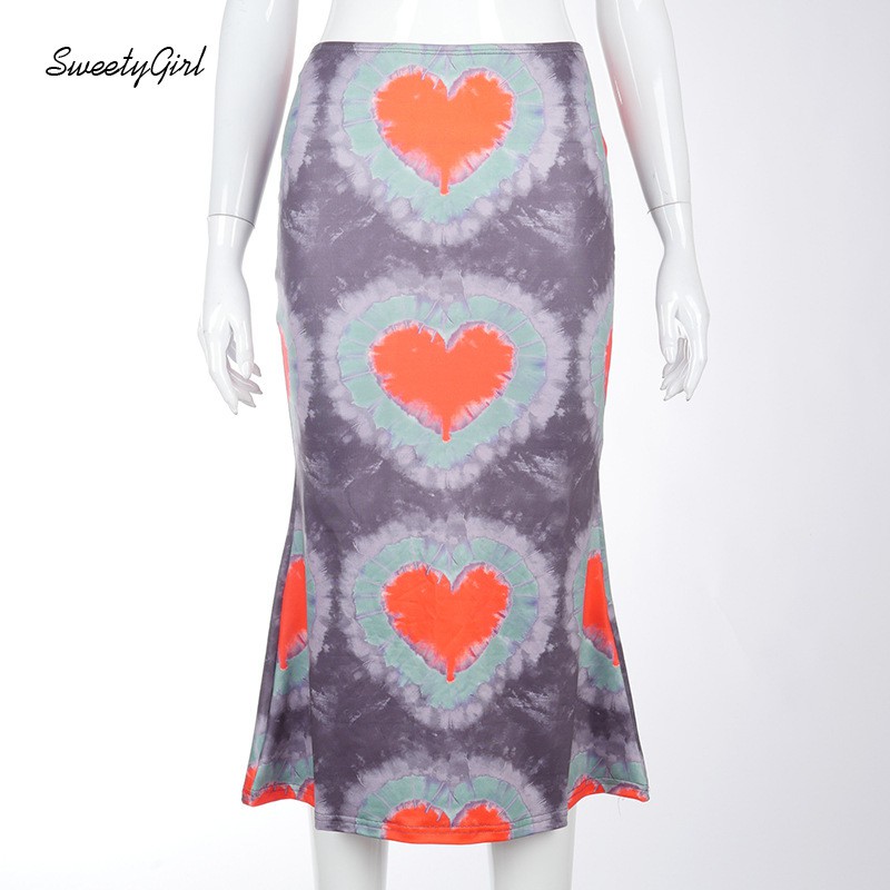 Chân Váy Midi Lưng Cao Hoạ Tiết In Thiết Kế Đơn Giản Hợp Thời Trang