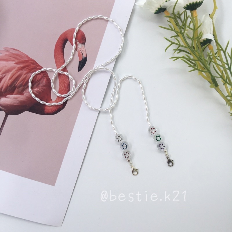 Dây đeo khẩu trang/ Mask straps hạt cườm charm hoa nhiều màu pastel rực rỡ lấp lánh