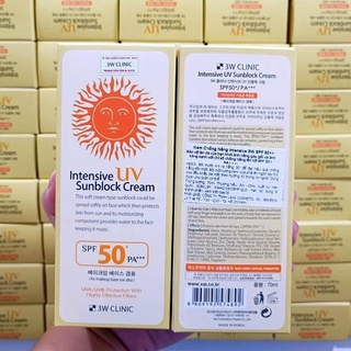 Kem Chống Nắng 3W Clinic Intensive UV Sunblock Cream SPF 50 PA+++ (70ml)