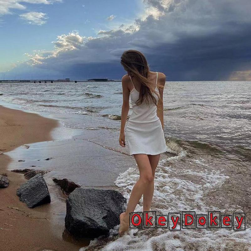 Đầm Hai Dây Mini Ôm Dáng Màu Trơn Có Gân Màu Sắc Cho Nữ