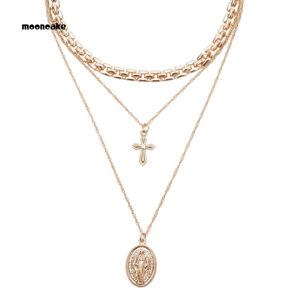 Vòng cổ choker nhiều lớp mặt thánh giá chúa Jesus thời trang