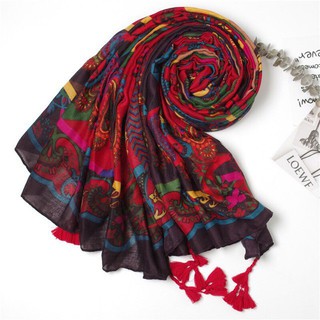 Khăn choàng boho đi biển thổ cẩm đỏ - Mã LN006