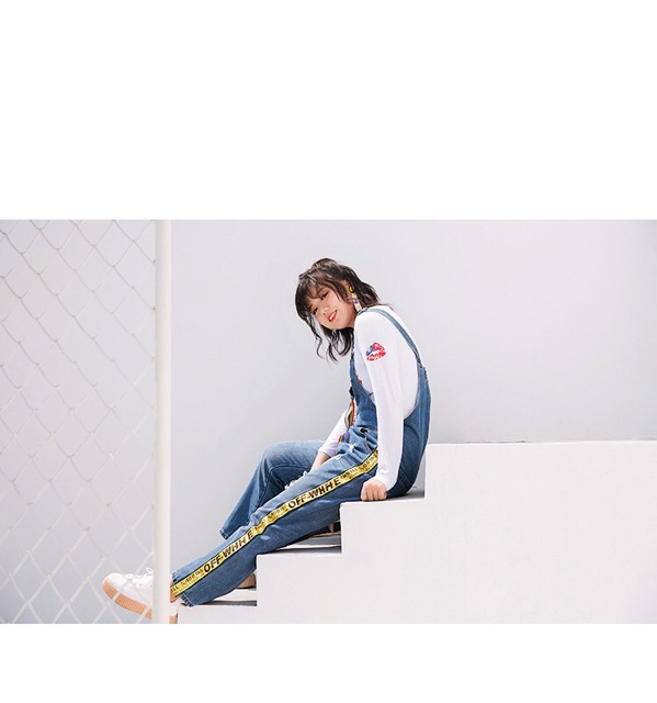 Quần yếm jean dài màu xanh big size màu xanh wash viền size lớn 65-100kg