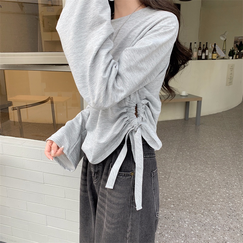 SUXI Áo Thun Tay Dài Cổ Tròn Màu Sắc Đơn Giản Cho Nữ