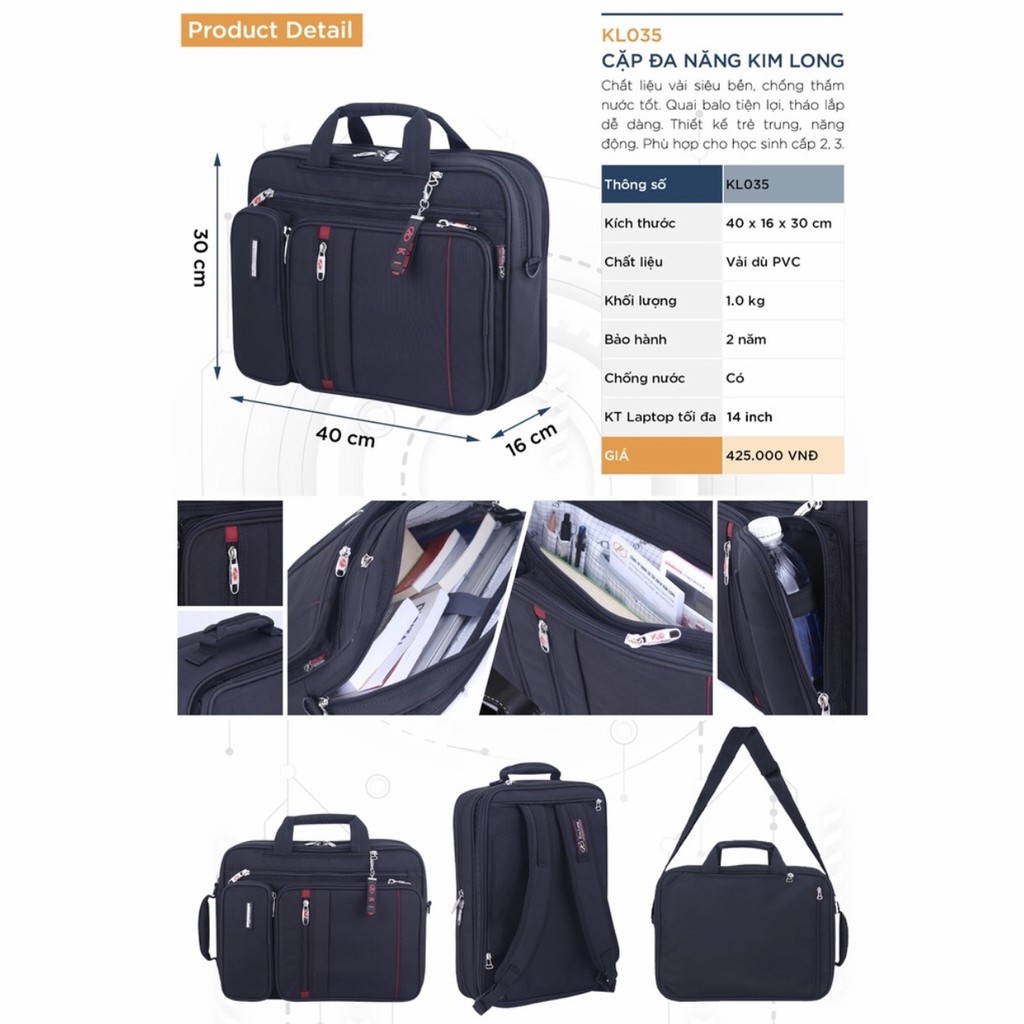 túi máy tính xách tay cho nữ (NEW) CẶP ĐA NĂNG HỌC SINH CẤP 2 VÀ 3 CAO CẤP KIM LONG KL035 | BigBuy360 - bigbuy360.vn