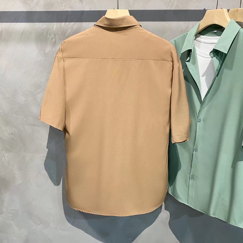 Short Sleeve Anti Wrinkle Shirt Solid Color Summer Korean Style High End For Men
