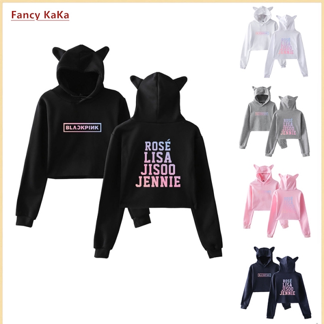 Áo Hoodie Tai Mèo In Chữ Blackpink Thời Trang Cho Nữ