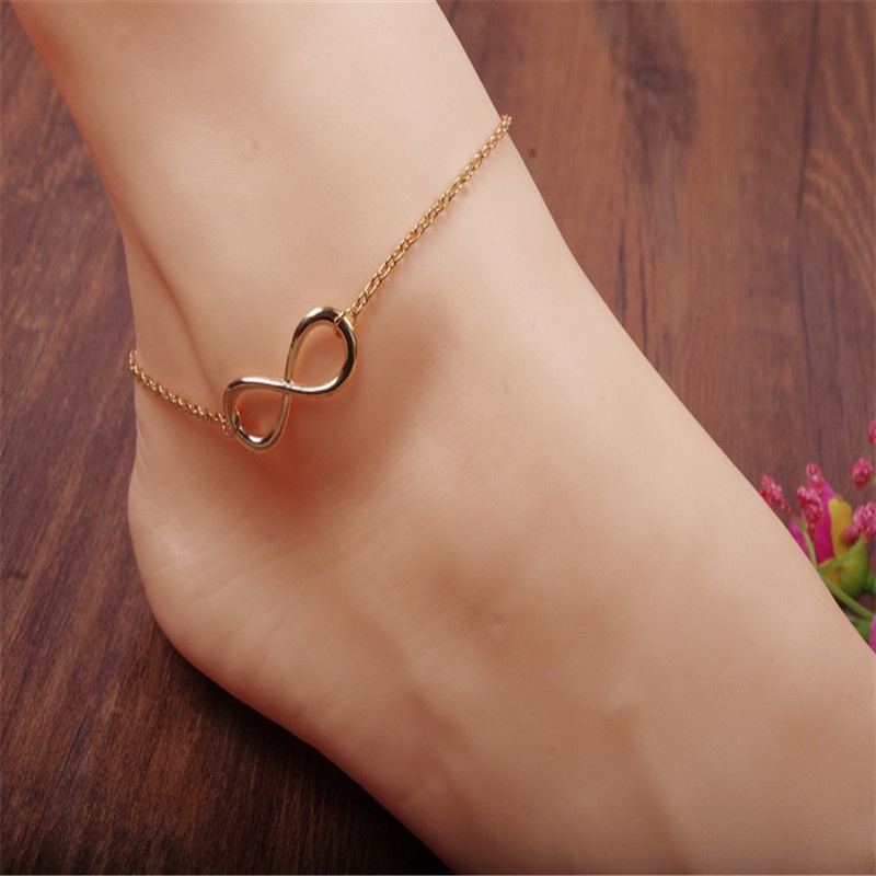 Lắc Chân Mạ Vàng/Bạc Phối Mặt Hình Số 8