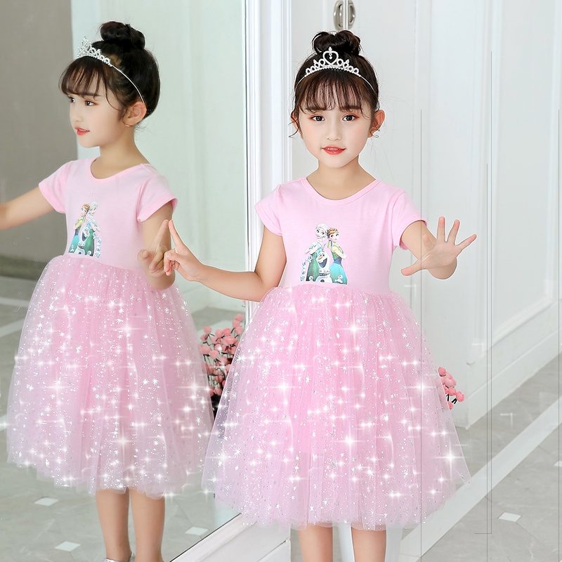 Đầm công chúa Elsa tay ngắn 5 màu sắc dành cho bé gái