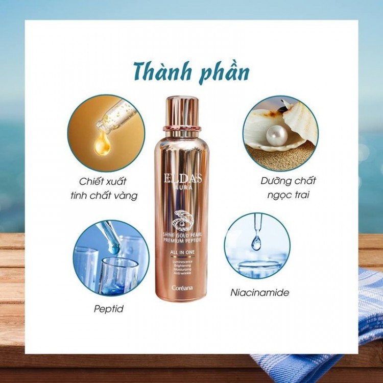 Tinh Chất Tế Bào Gốc Eldas Aura Shine Gold Pearl Premium Peptide All In One Coréana 100ml