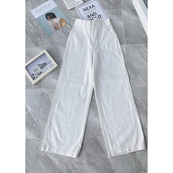 Quần Baggy Kaki Nữ Lưng Cao Túi Kiểu To Ống Suông Rộng Chất Kaki Mềm Mịn Ms131