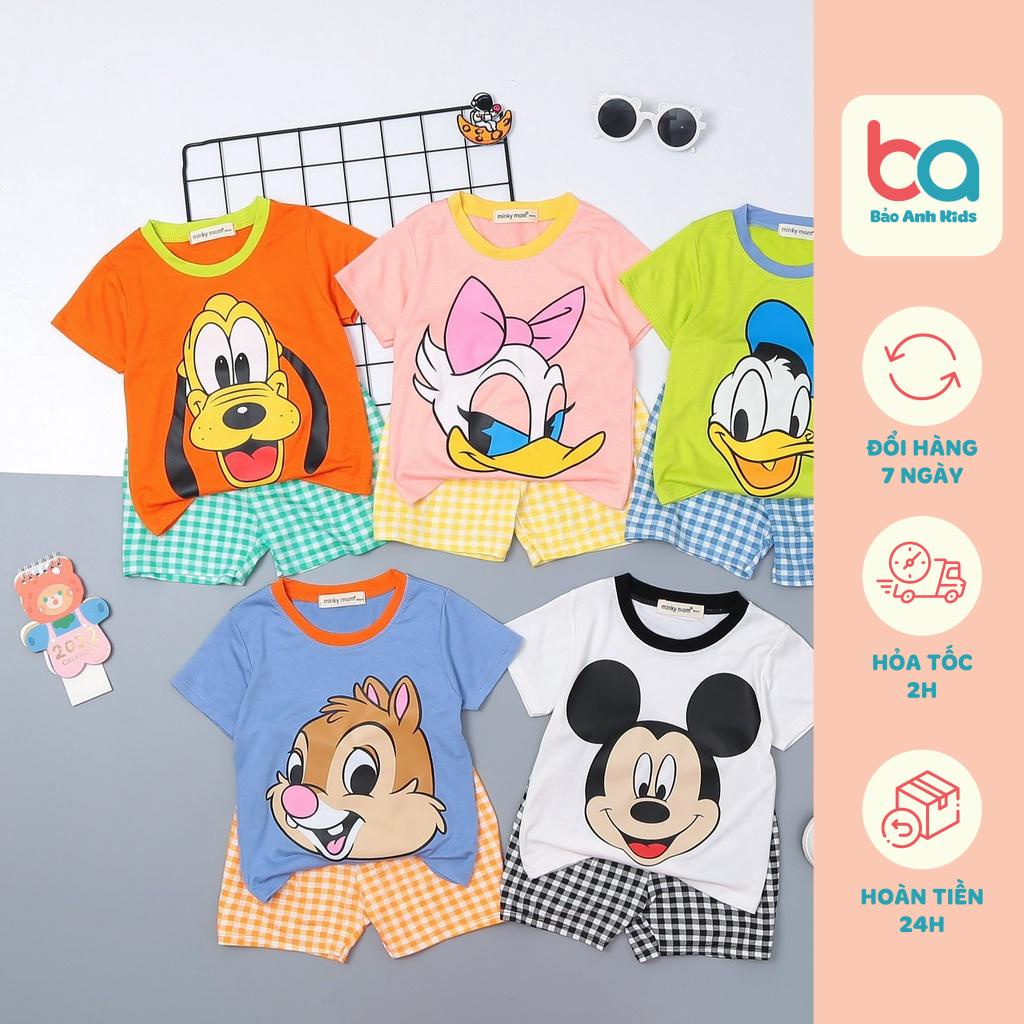 Bộ Cộc Tay Cho Bé Trai Bé Gái Minky Mom Vải Thun Lạnh In Hình Mickey Phối Quần Caro Đáng Yêu Cho Bé DISNEY1