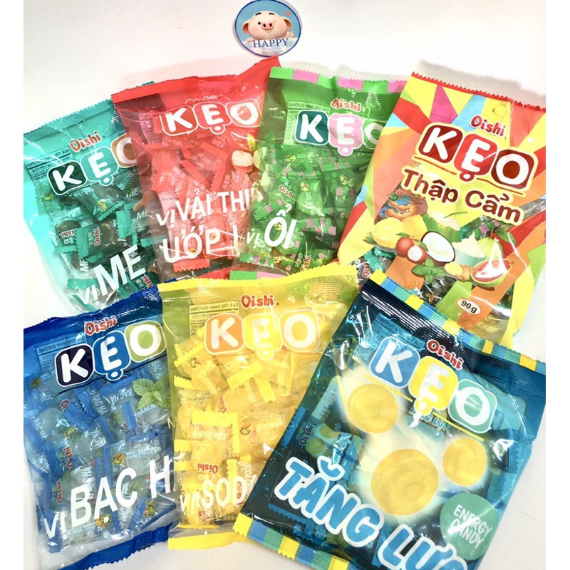 Kẹo Oishi đủ vị [Me, Vải, Ổi, Thập cẩm, Bạc hà, Soda chanh, Tăng lực] gói 90g