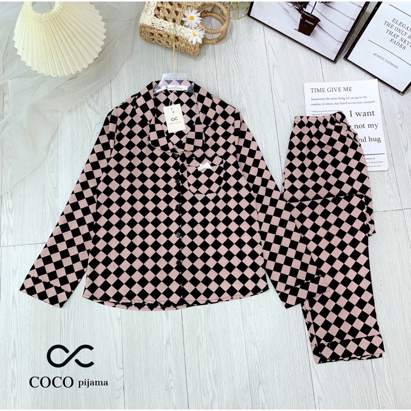 Bộ Lụa Cao Cấp COCO dòng Vip Siêu Sang Hoạ Tiết Ô Cờ