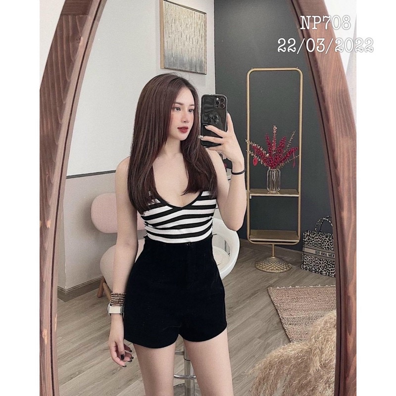 Áo 2 dây nữ phối form croptop