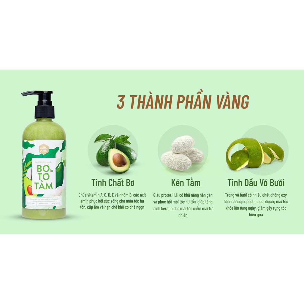 Dầu gội Dưỡng Nhuộm  BƠ &amp; TƠ TẰM Mộc Nhu -GIỮ BỀN MÀU TÓC NHUỘM DƯỠNG TÓC PHỤC HỒI HƯ TỔN