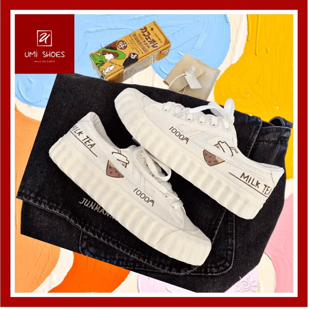💖 Giày thể thao nữ trắng đế bằng bánh mì basic độn đế cao 3cm vải canvas bata mới hot phong cách ulzzang đẹp cá tính