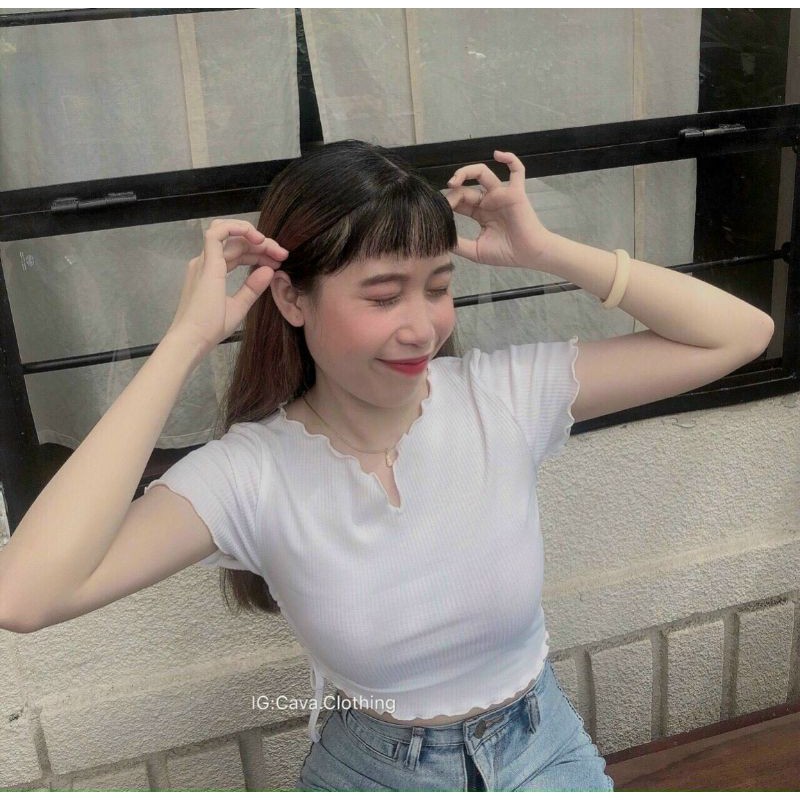 🍓 Áo kiểu croptop cuốn biên rút eo