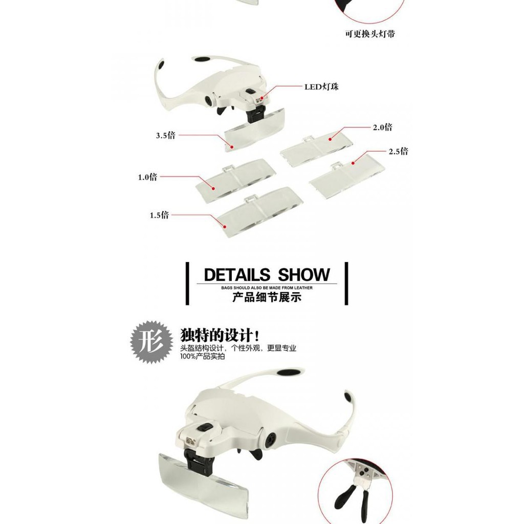 Kính lúp đeo mắt sửa chữa, đọc sách zoom x1 x1.5 x2 x2.5 x3.5