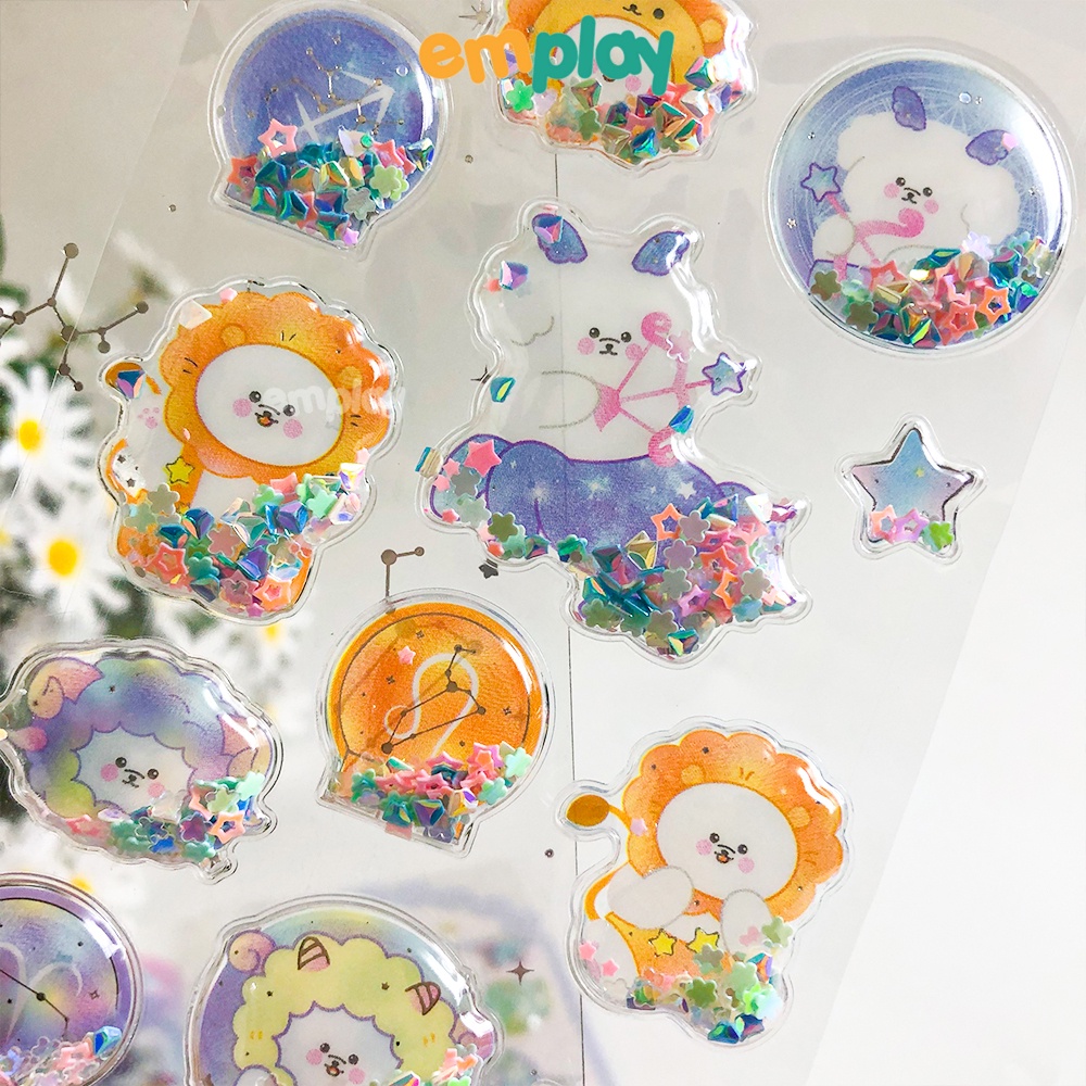 Sticker cho bé lắc kim tuyến lấp lánh siêu đẹp cao cấp Emplay miếng dán 3D xịn xò mẫu mã đa dạng chất liệu PVC an toàn