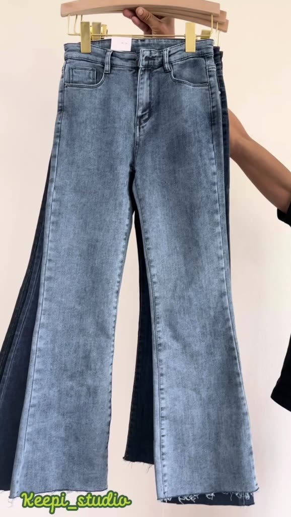 Quần Jean Ống Loe Nữ Cạp Cao Cắt Gấu Hàng Cao Cấp Tím Than LY08.64 | BigBuy360 - bigbuy360.vn