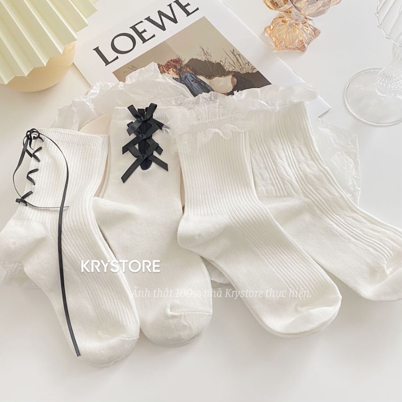 Tất vớ công chúa viền ren nhún trắng Hàn Quốc Krystore CB06