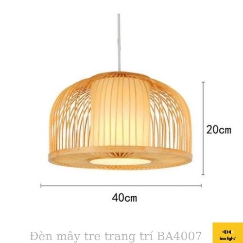 Đèn Mây Tre: Mẫu Đèn mây tre trang trí kiểu nửa cầu có lồng vải BA 4007