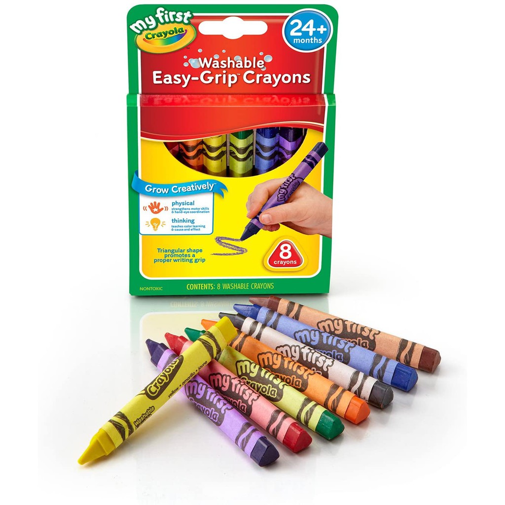 HỘP 8 BÚT MÀU SÁP THÂN TAM GIÁC CHỐNG LĂN - RỬA ĐƯỢC CRAYOLA My First Washable Triangular Crayons ANTI-ROLL, 8 counts