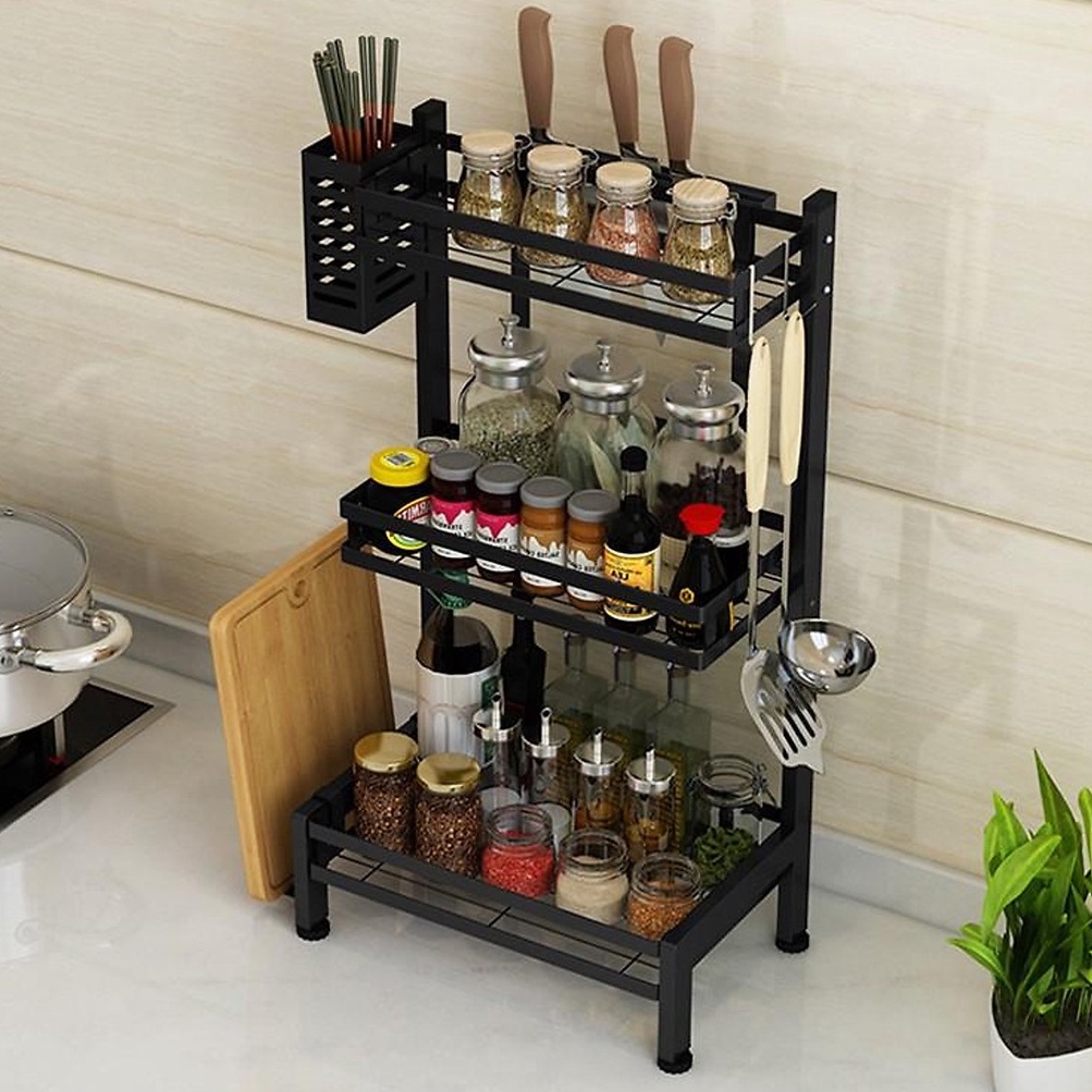 Kệ Đựng Gia Vị Nhà Bếp INOX Sơn Tĩnh Điện Chống Rỉ nhập khẩu Cao Cấp 2  Tầng - Kệ hũ gia vị để bát đũa dao thớt