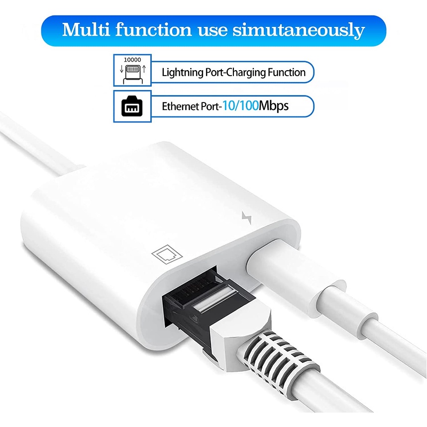 Bộ Chuyển Đổi Mạng LAN 2 Trong 1 RJ45 Ethernet Tốc Độ Cao Hỗ Trợ 100 Mbps Cho iphone 14 pro max 13 12 11 xs xr 8 7plus