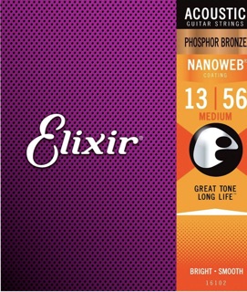 Elixir Acoustic Guitar Strings Phosphor Bronze with NANOWEB Medium 13-56 (16102)