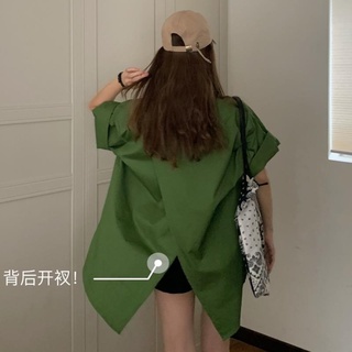 【FREESHIP】Áo Sơ Mi Tay Ngắn Dáng Rộng Xẻ Lưng Thời Trang Mùa Hè Cho Nữ