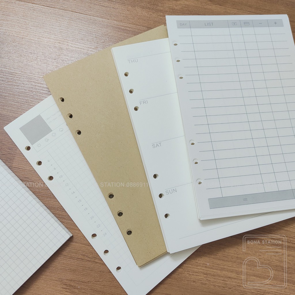 Ruột giấy refill ruột sổ còng bullet journal 6 lỗ kích thước A4 - B5- A5 - A6 | BNR002