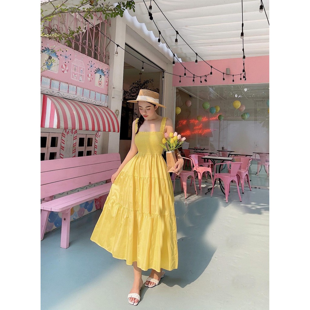 [ ảnh thật ] váy hai dây nữ bản to bo chun | BigBuy360 - bigbuy360.vn