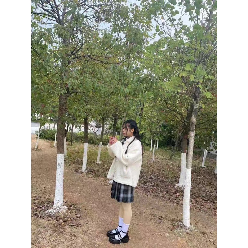 Áo khoác dạ nỉ lông xù mịn tặng kèm dây xích nữ tính - Có ảnh thật