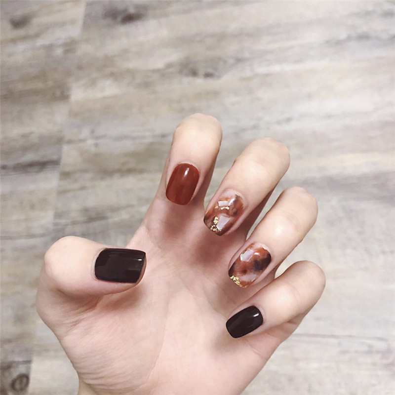 Bộ 24 móng tay giả Nail Nina trang trí Orande coffee mã PD-11【Tặng kèm dụng cụ lắp】