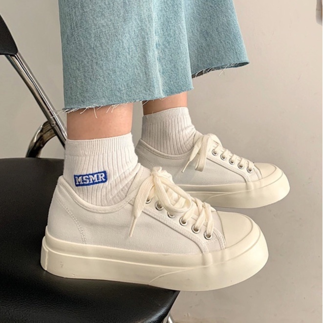 CHZK Giày bata vải canvas cổ thấp năng động dành cho nữ, màu siêu hot