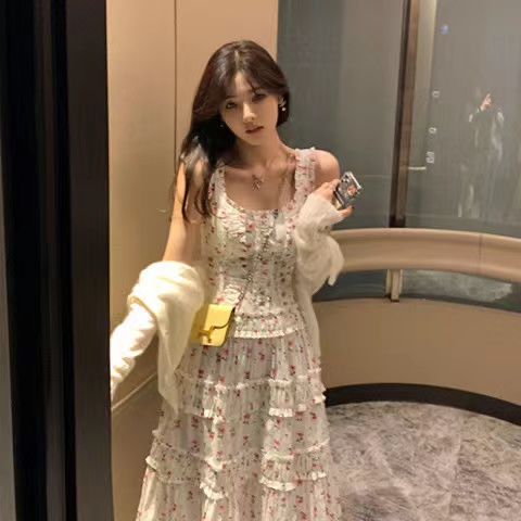 Blackpink jennie Đầm Dài In Hoa Có Diềm Xếp Nếp Phong Cách Cổ Điển Hàn Quốc Cho Nữ
