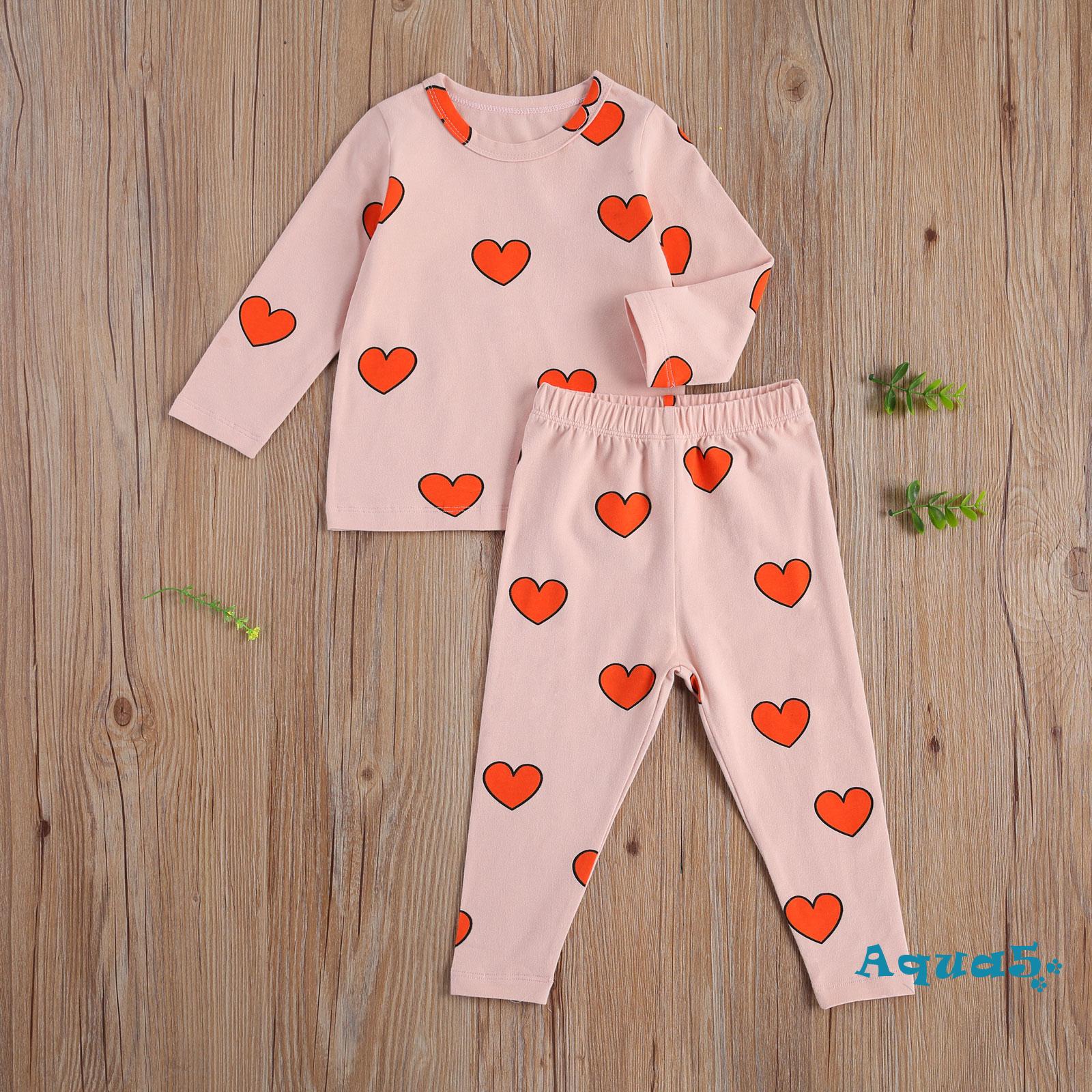 Set Pajamas Áo Dài Tay Cổ Tròn + Quần Dài Đáng Yêu Cho Bé