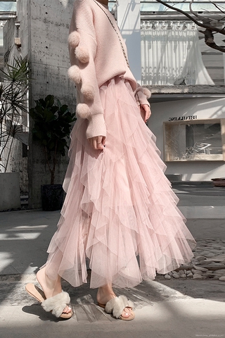 Váy nữ tiên phong cách Hàn Quốc mẫu mới siêu Cổ Tích mùa thu đông váy lưới siêu lửa váy tầng lớp bánh ngọt váy xếp li vá