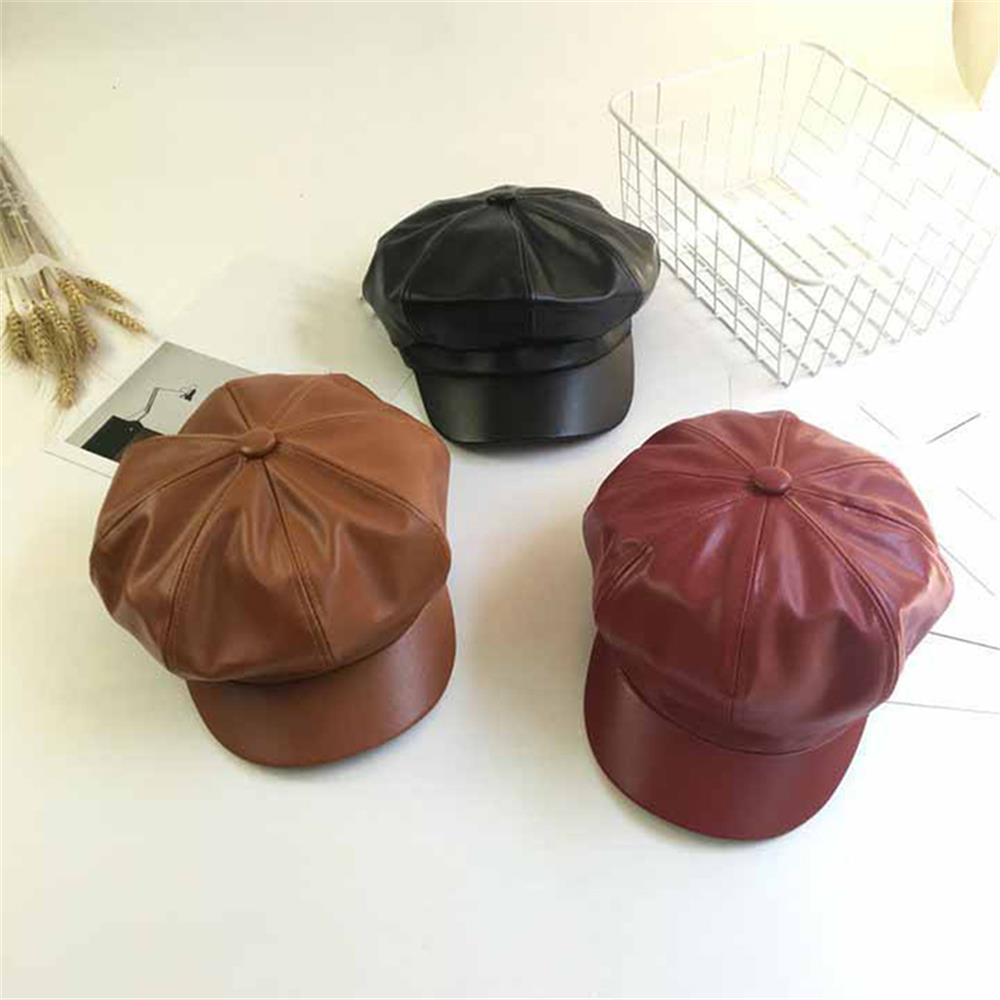 Mũ Beret Da Pu Màu Trơn Thời Trang Cho Nữ